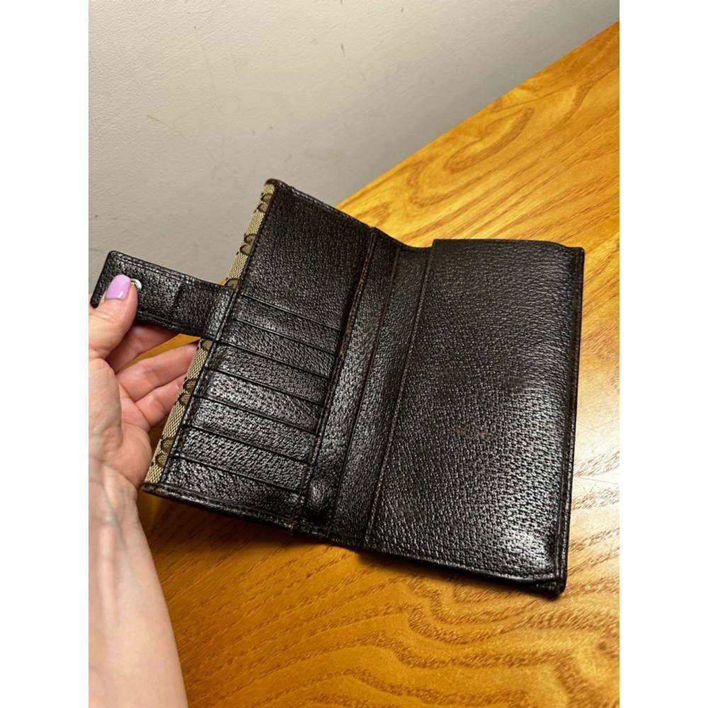Gucci Brown Beige Canvas Long Flap Wallet - Picture 10 of 12